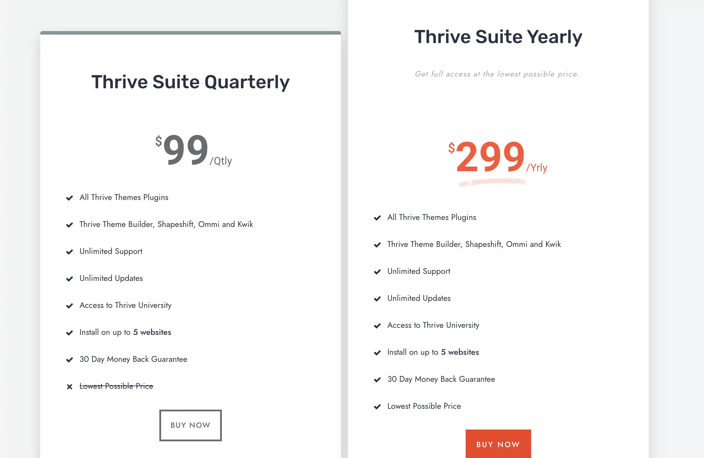 thrive themes two price options
